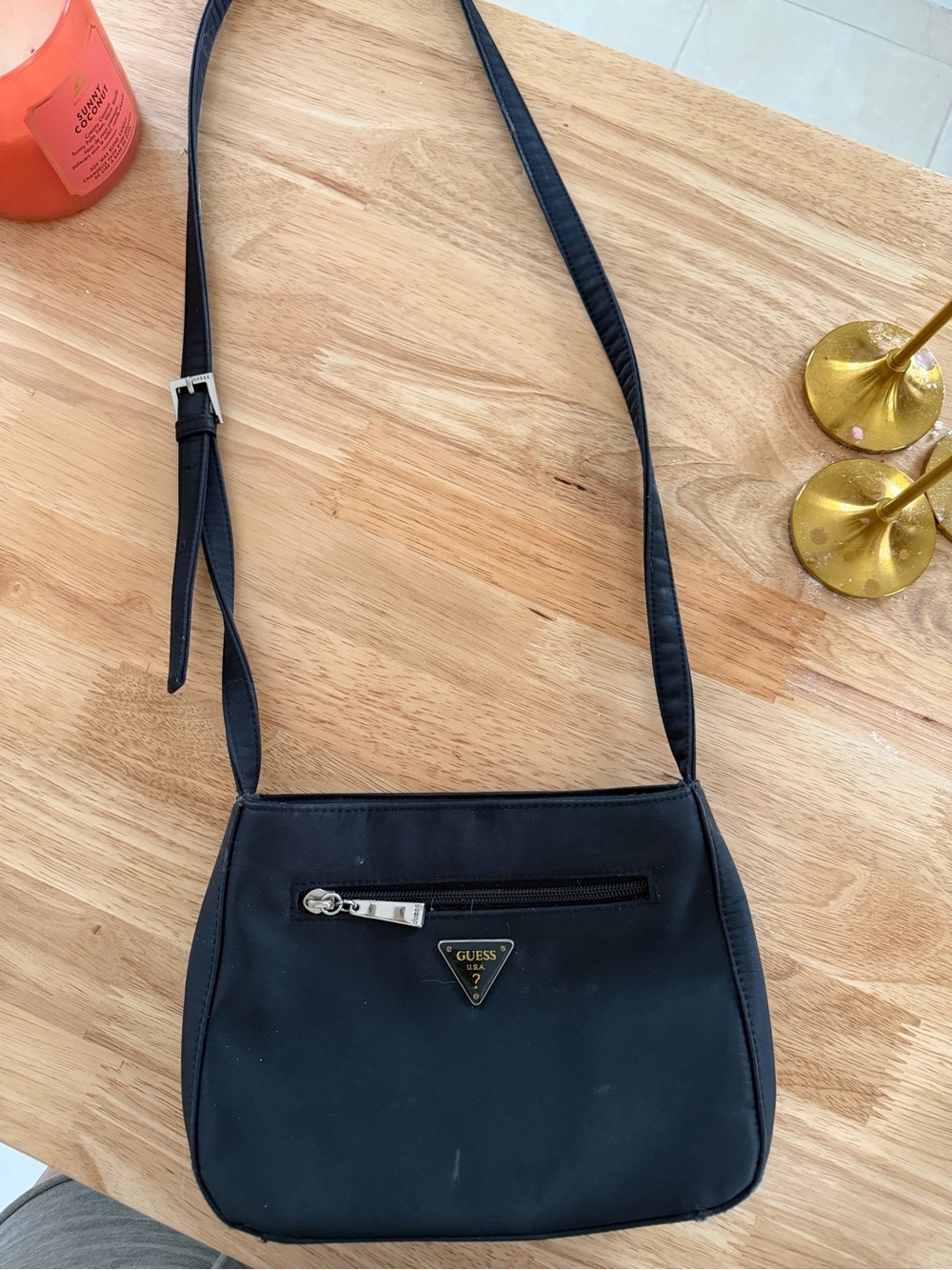 GUESS Black Nylon Crossbody with Silver Hardware